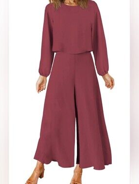 Roylamp 2 Piece Crop Top And Wide Leg Pant Long Sleeve Flowy Casual Dressy XXL